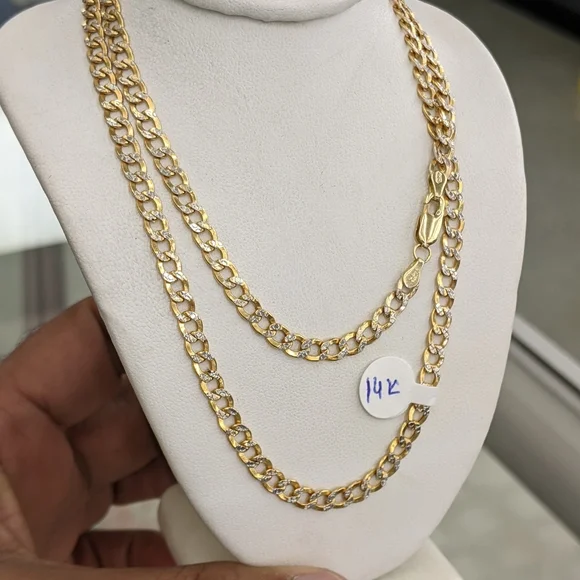 14kt Real Gold Cuban Curb Diamond Cut Chain 4.5mm 24 inches